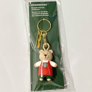 Starbucks Bear Keychain Lid Stopper Christmas Red NEW